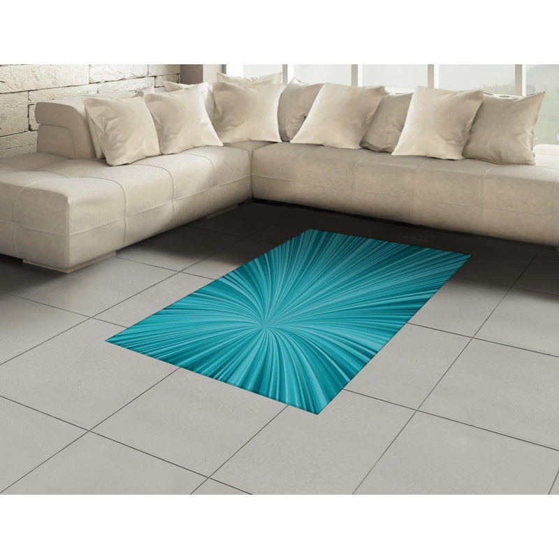 Tapis décoratif à fibres longues haute densité en polyester et coton de couleur bleu sarcelle, Rectangle— 4 pi x 5 pi 8 po