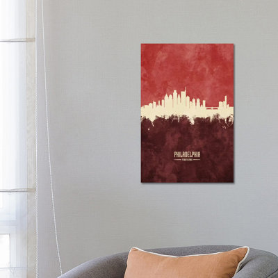 Philadelphia Skyline Burgandy by Michael Tompsett - Wrapped Canvas Print
