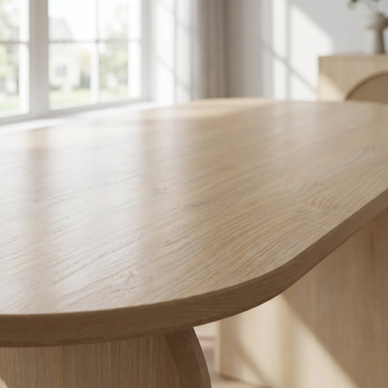 Ensemble de table de salle à manger ovale 6 pièces avec chaises en rotin et banc Modern, Natural