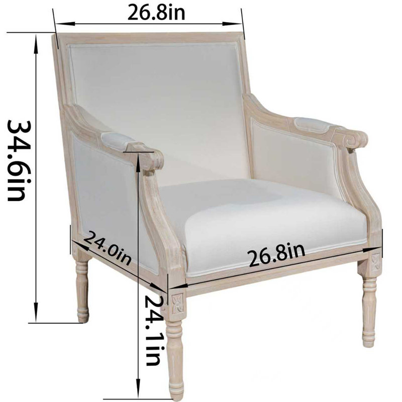 Chaise d'appoint française avec structure en bois traditionnelle, revêtement en lin et finition patinée pour une décoration intérieure élégante