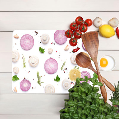 Planche à découper décorative en verre avec un motif d'oignon vif parfait pour un décor de cuisine moderne ou un cadeau unique pour les amateurs de cuisine
