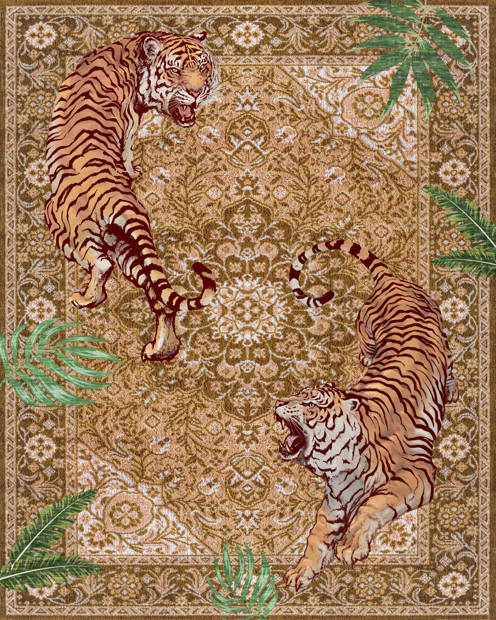 Dakota Fields Oriental Tiger Print with Floral Machine Washable Area ...