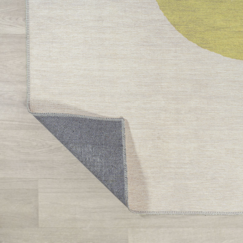 Ashaunti Minimalist Geometric Machine-Washable Cream/Moss Rug, Runner 2' x 8'