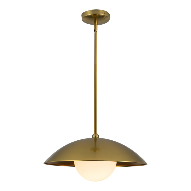 Luminaire suspendu en or brossé 17 po avec verre opale Mire, Brushed Gold/Opal Glass