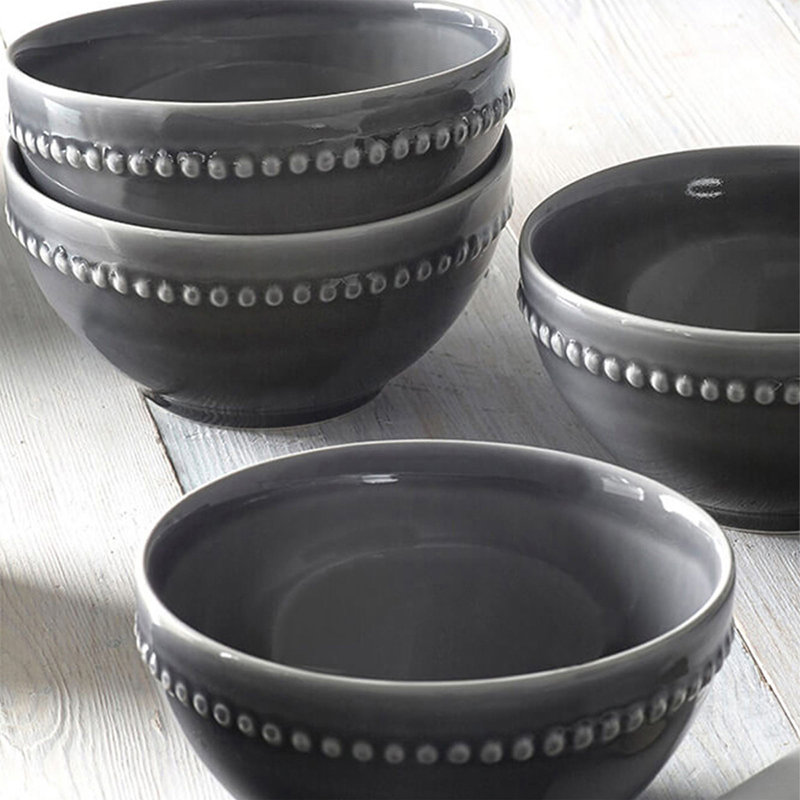 MM Living Set Of 4 Stoneware Bobble Cereal Bowl 15.5cm, Grey