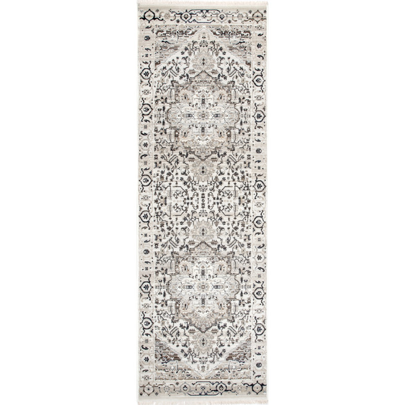 Uriegas Performance Medallion Fringed Beige/Gray/Brown Rug, Runner 2'8" x 8'
