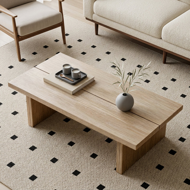 Table basse de 43 po à texture de pierre moderne, table basse rectangulaire en bois pour le salon