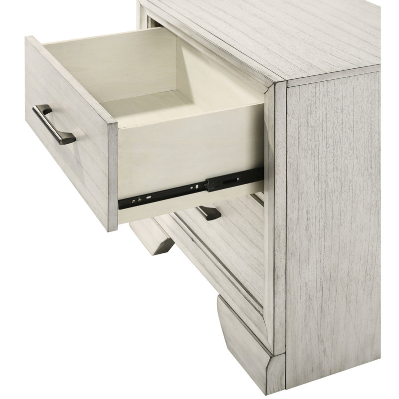 Table de chevet 2 tiroirs en bois massif blanc antique antique