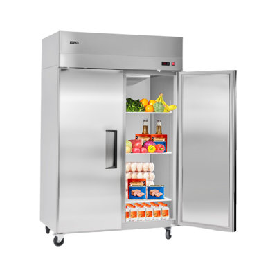 Commercial Refrigerator, 31.89 in Width Reach In Upright Refrigeration Double Door, 32.1 Cu.ft Auto-Defrost Stainless Steel Refrigerator with 8 Adjust — FIN-0019571 | Fridge.com