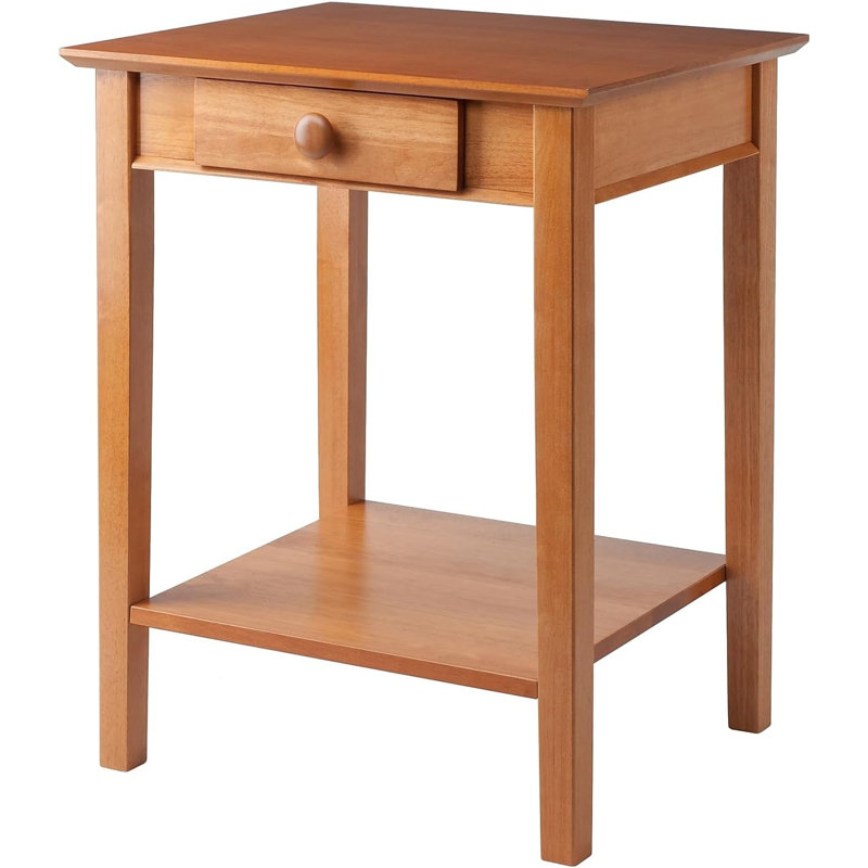 Solid Beech Wood Printer And End Table With Drawer And Lower Shelf, Classic Design For Home Or Office