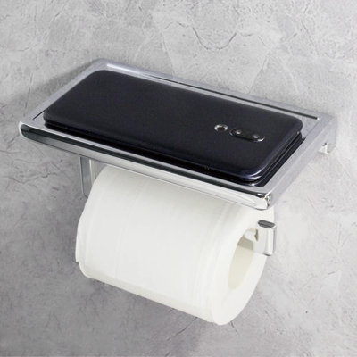 Zinc Alloy Toilet Paper Holder With Large Storage Shelf, Chrome Finish, Fits All Roll Sizes, Easy Installation, Modern Bathroom Tissue Roll Holder