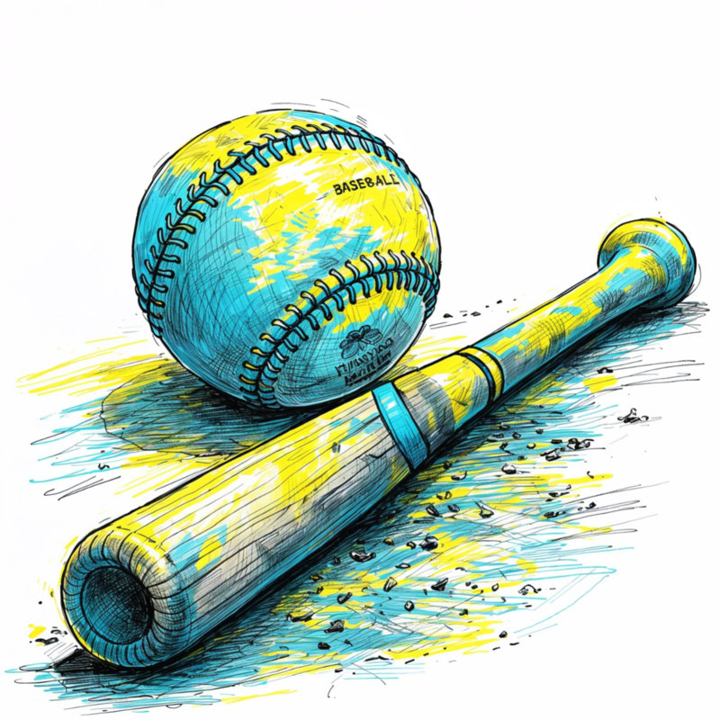 Coussins Baseball Bat And Ball, 14 X 14 pouces, Jaune vif et bleu ciel