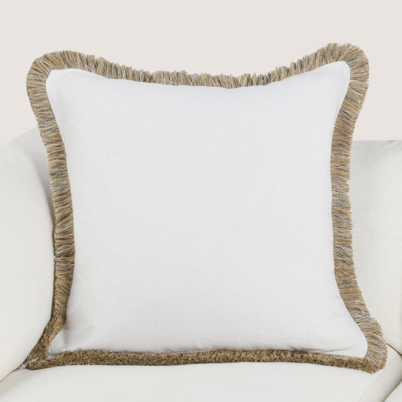 Cara Fringe Linen Blend Throw Pillow, Square, 24"H x 24"W