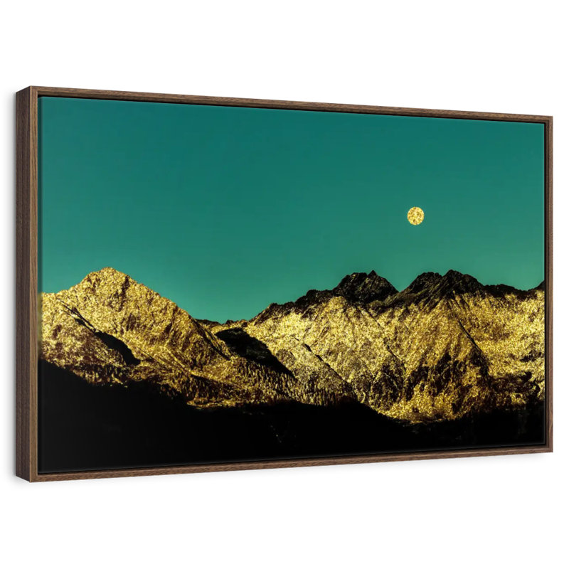 Golden Mountain Range, 13 po x 9 po, Cadre flottant noyer