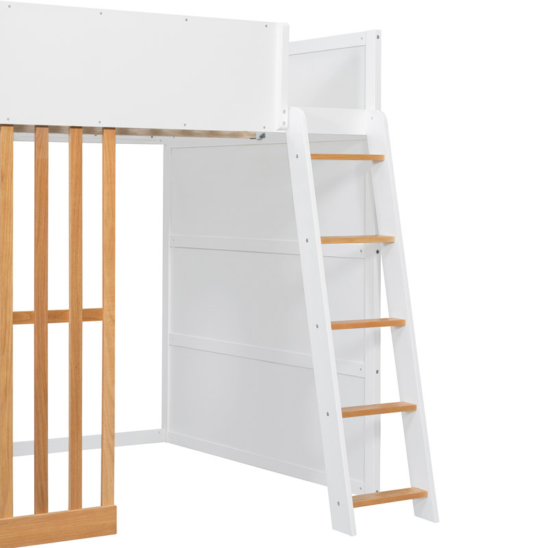 Lit mezzanine avec rangement, structure en contreplaqué MDF, chêne blanc moderne, Maison, Blanc