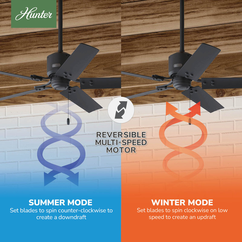 52" Windbound 5 - Blade Industrial Outdoor / Indoor Black Ceiling Fan with Pull Chain