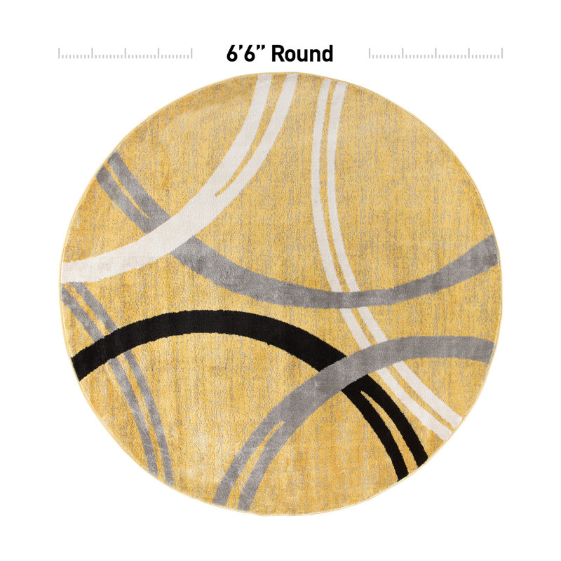 Andreina Abstract Yellow/Black/Gray Area Rug, Round 6'9"