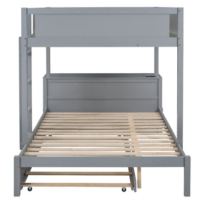 Gray Bunk Bed With Twin Trundle, Storage Desk Ports, Ideal For Limited Space Suitable