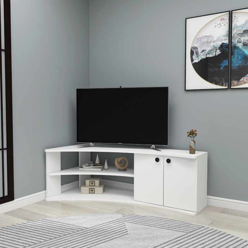 TV Stand with Shelves and Cabinet Dion, White