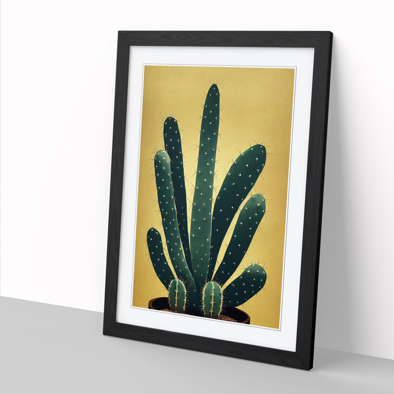 FRM-V0523-340X Cactus Cacti Nouveau - Single Picture Frame Print, 64cm H x 46cm W x 2cm D, Oak Framed