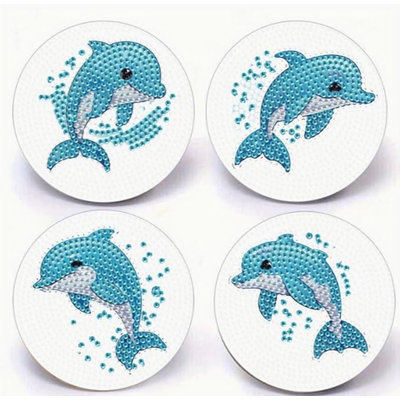 Set of 4 5D Diamond Painting Dolphin Coasters DIY Diamond Coasters Kit