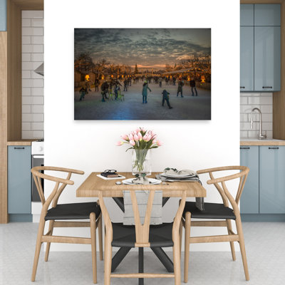 Christmas Market Skating Contemporary Christmas Tree Sunset Winter Wall Art Print 1 Piece Wrapped Canvas Wall Art