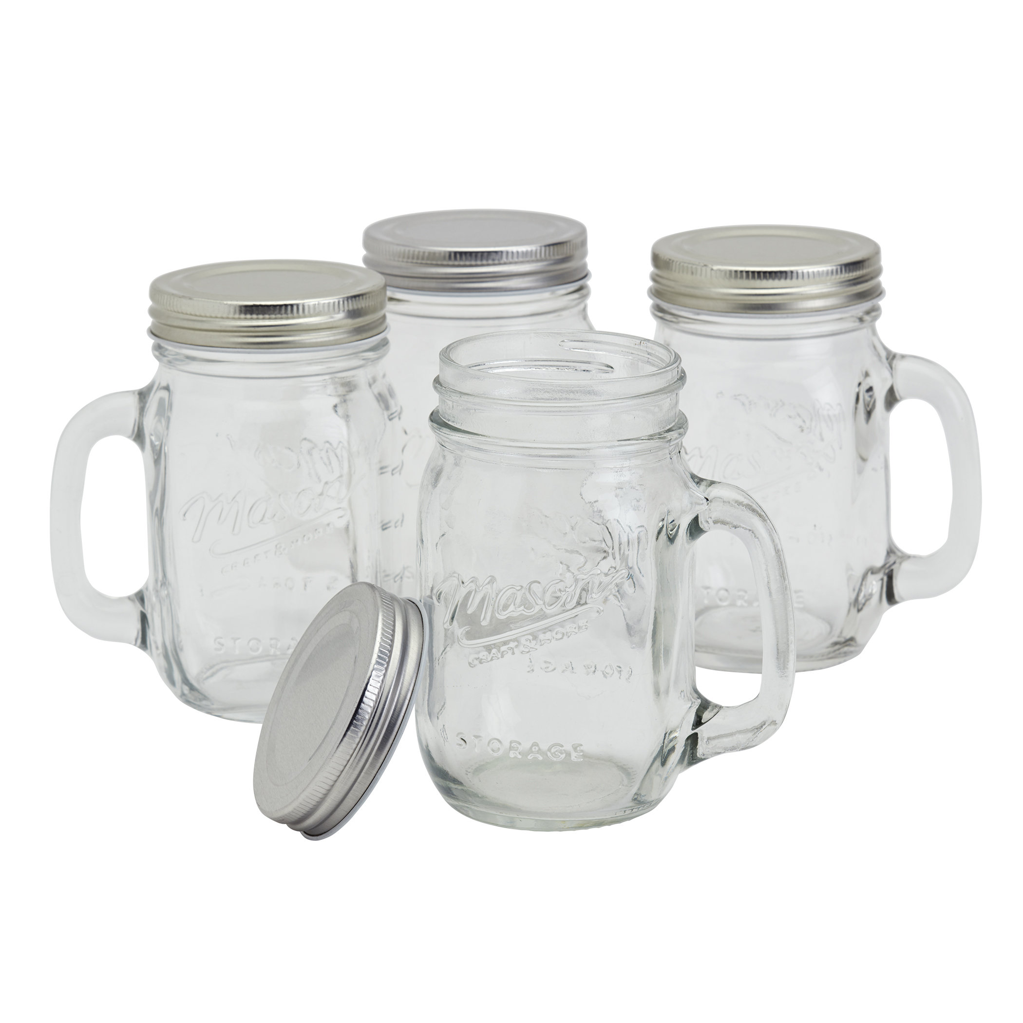 Vintage Mason Jar Mugs Glass Drinking Jars With Handles & Lids 16 oz Set of  6