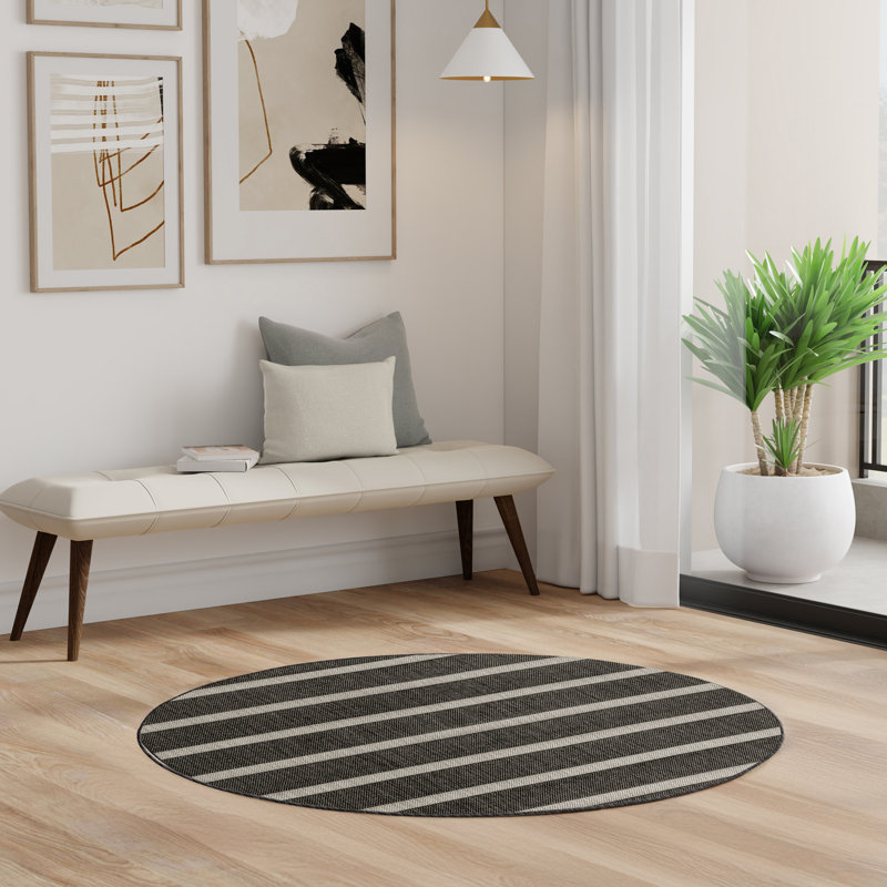 Nourison Positano 4' x Round Black Ivory Modern Rug, Round 4', Black