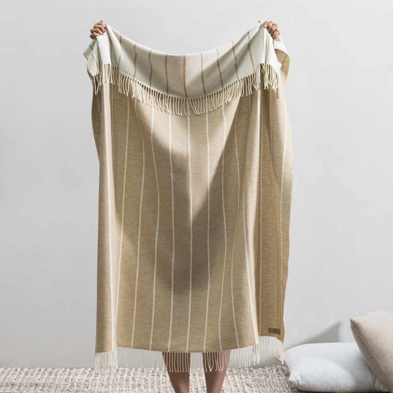 Crystal Blue Fiji Stripe Throw, Light Brown Striped