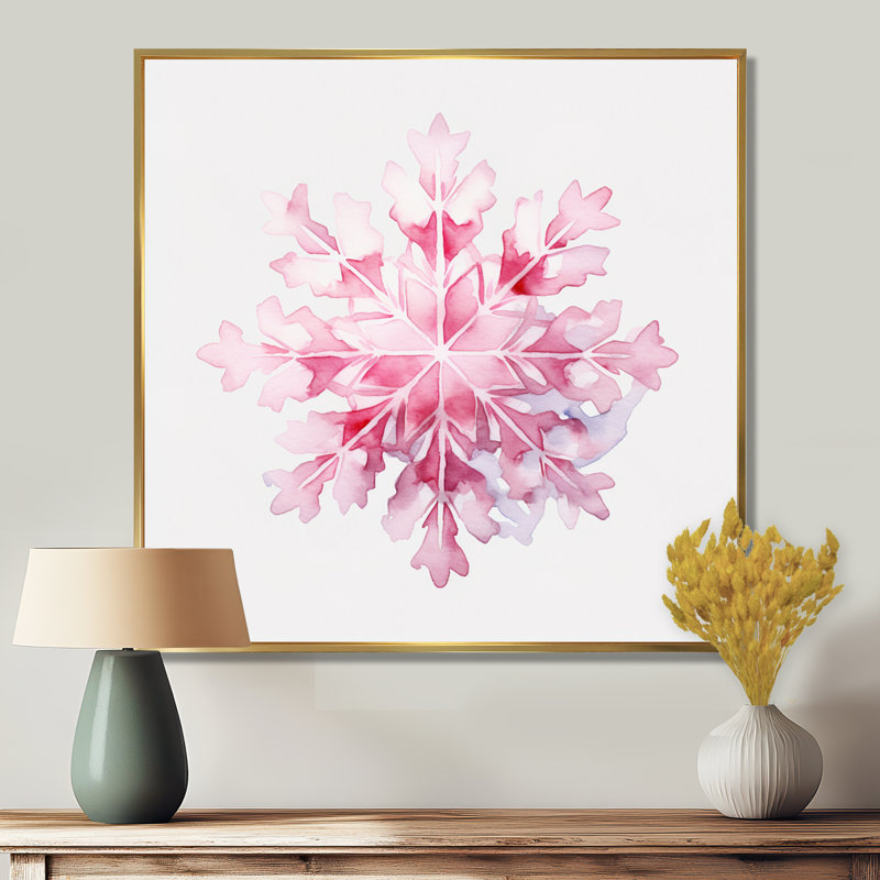 Décoration de Noël flocon de neige rose I - Botanicals, H 16 po x l 16 po x P 1 po, Gold Floater Framed
