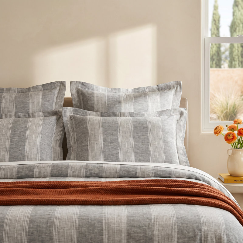 Drake Industrial 100% Linen Striped Duvet Cover