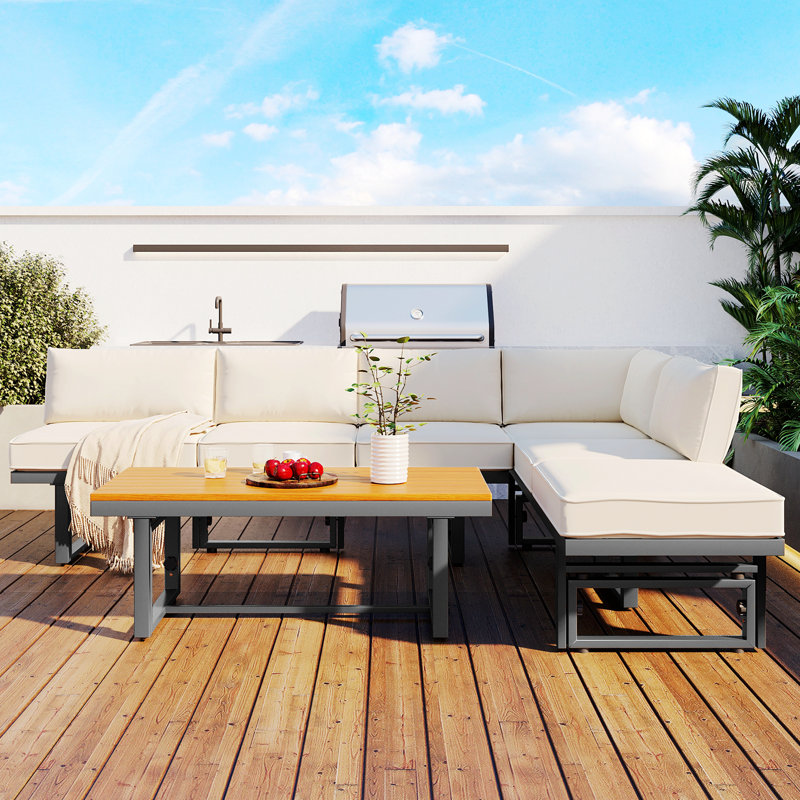 Ensemble de canapé modulaire d'extérieur de haute qualité avec sièges et table basse, Ivoire