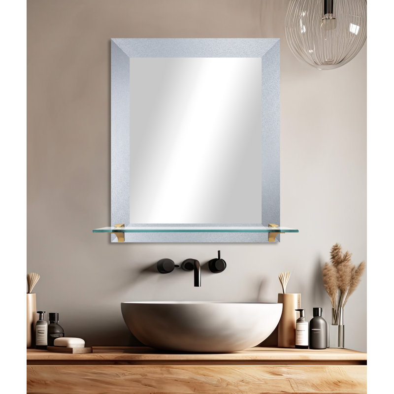 Kridia Flat Wall Mirror, Vertical, Light Silver/Brass, 25.5" H x 21.5" W