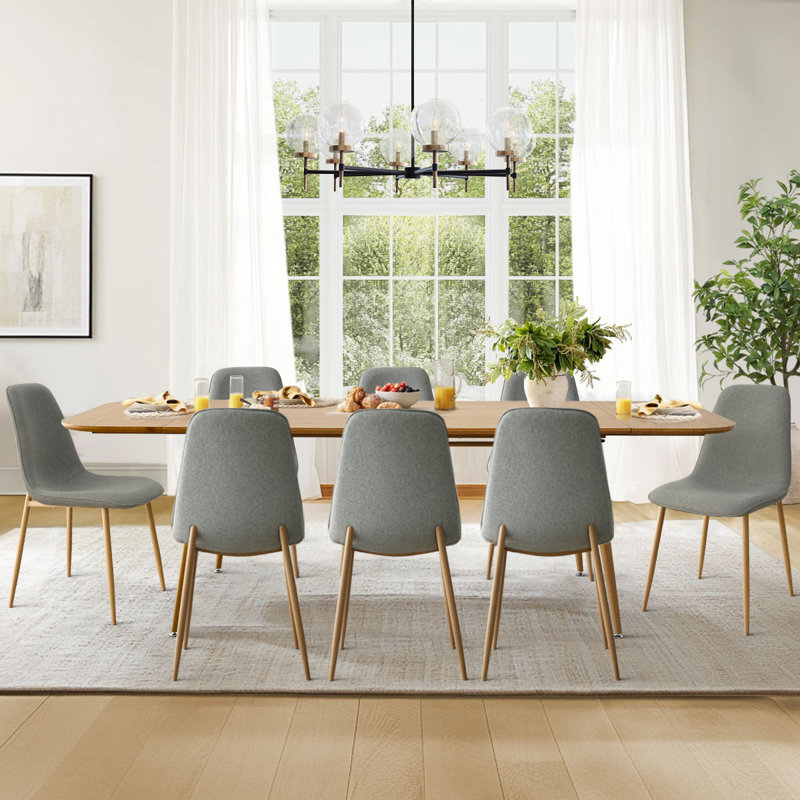  Ensemble de table de salle à manger 8 personnes Atkins avec table extensible et 8 chaises rembourrées en tissu, Gris