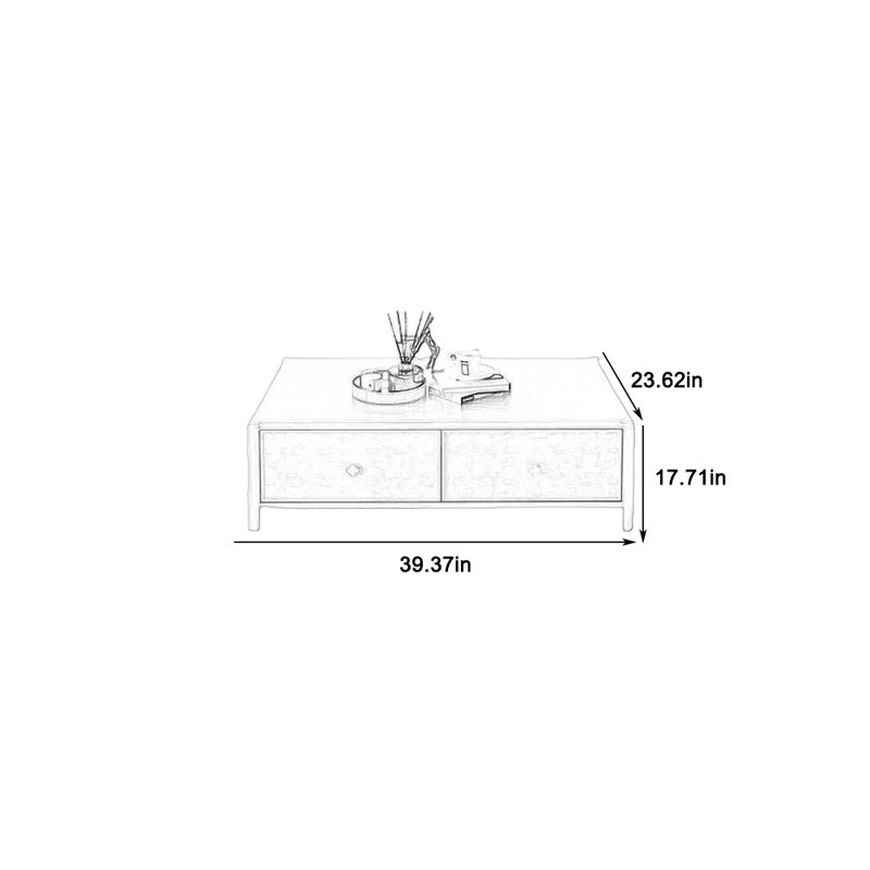 Table basse éco-peinte à bords arrondis en bois massif, H 17,71 po x L 39,37 po x l 23,62 po
