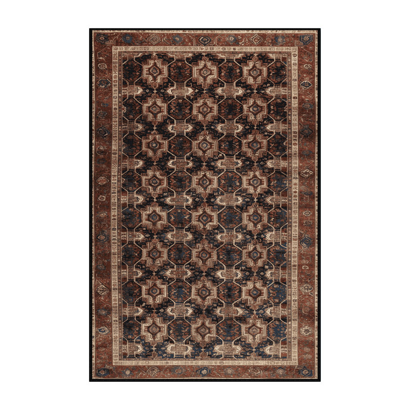 Machine Washable Persian Brown Area Rug, Rectangle 6' x 9'