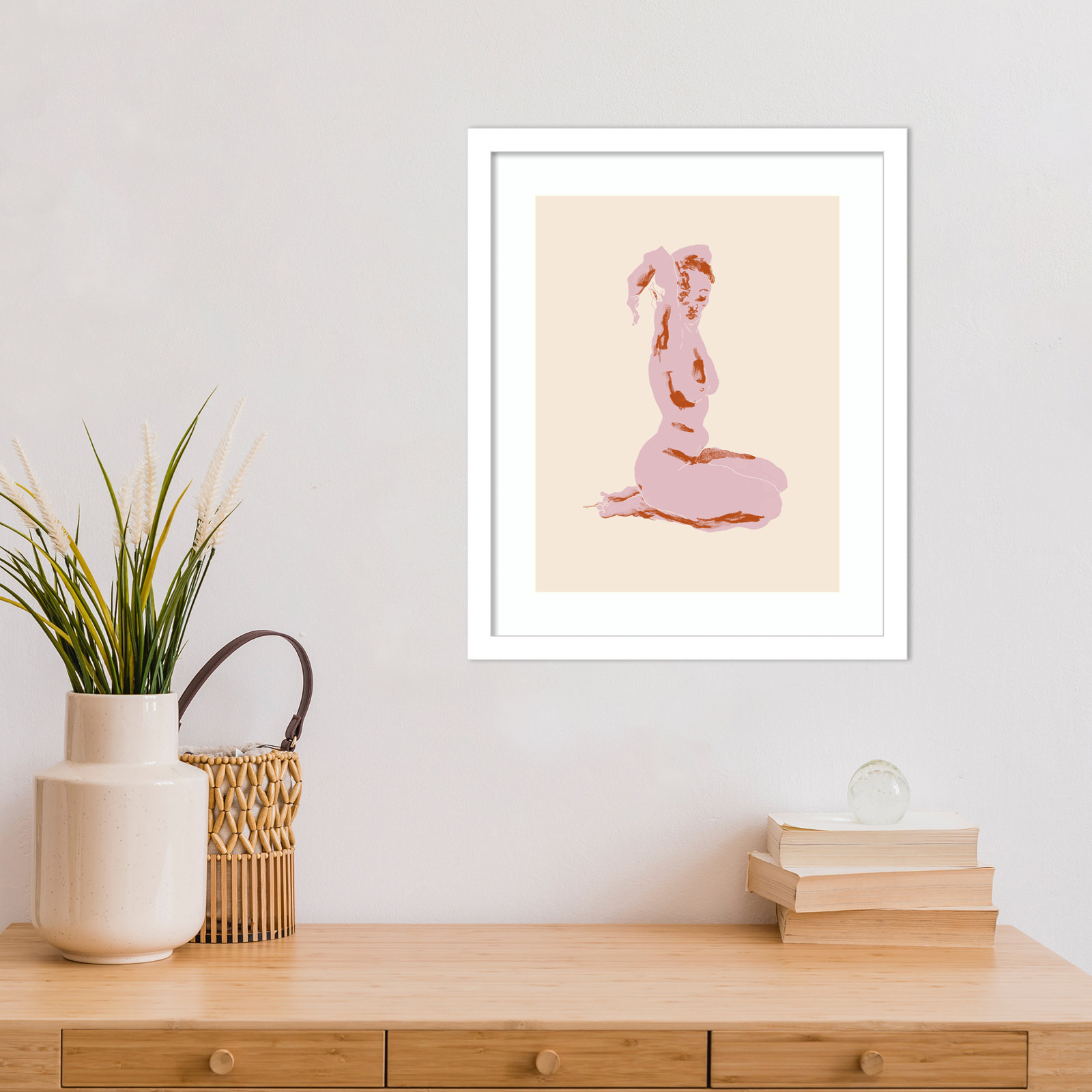 Nude With Arms Folded Over Her Head Print, White, 17" H x 14" W
