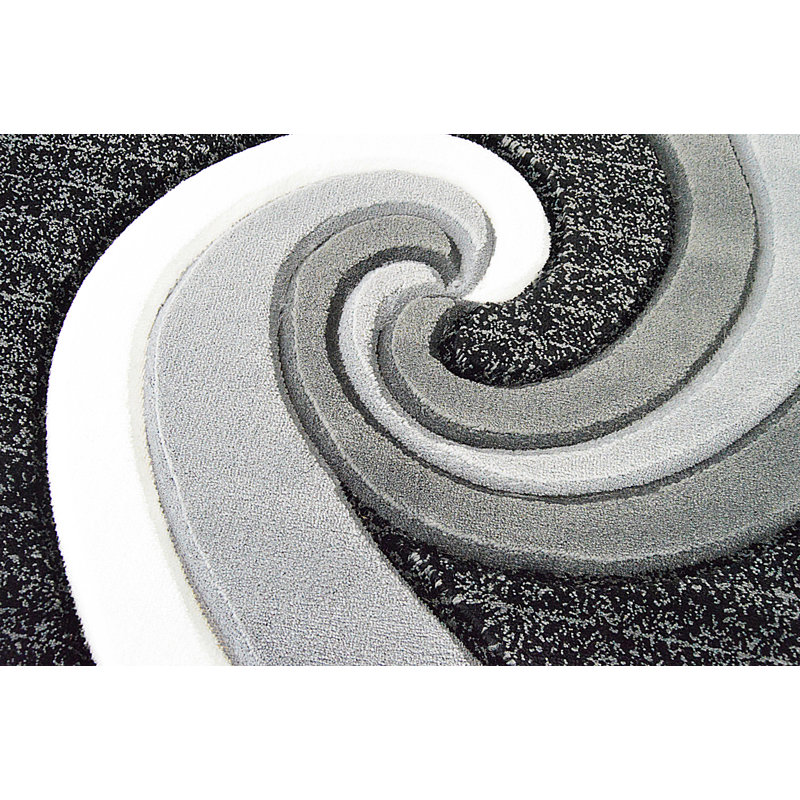 Tapis gris `à motif 3D abstrait ciselé à la main Mccampbell, Rectangle 5 pi 2 po x 7 pi 2 po