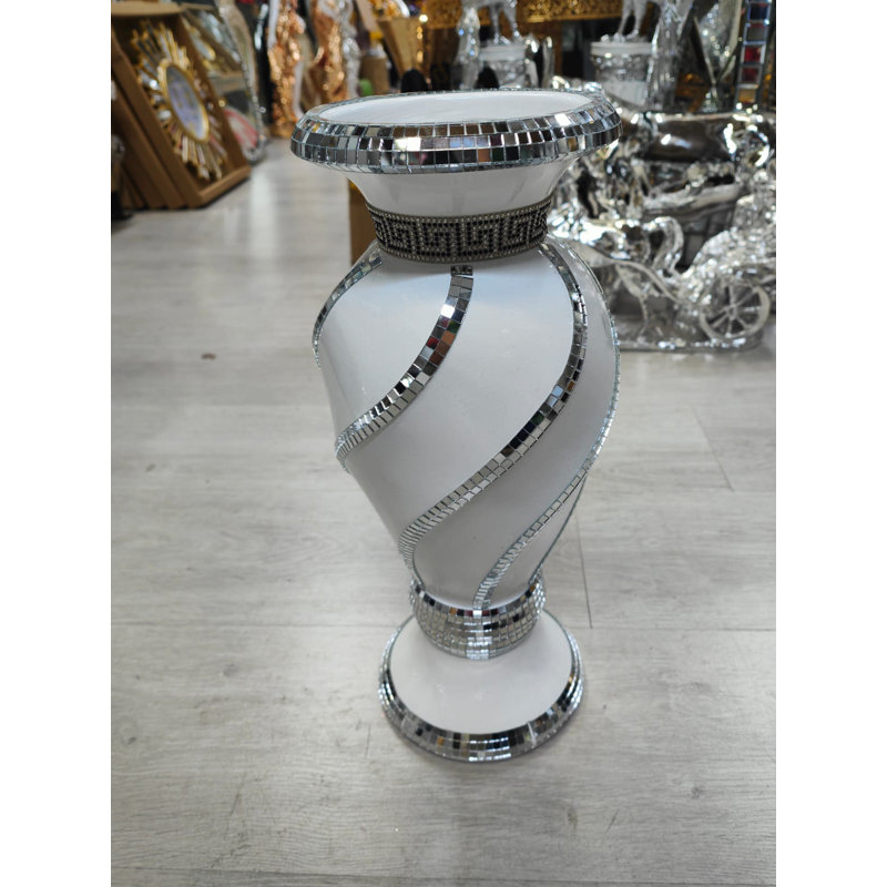 40Cm Spiral Crushed Diamond Ceramic Flower Vase V070, White