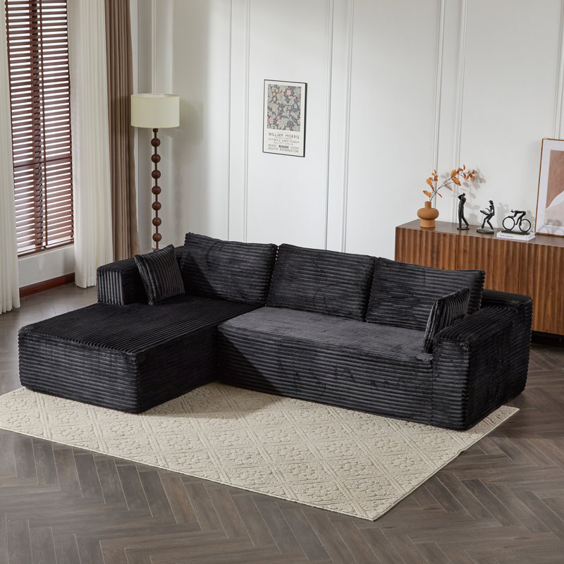 Modular Sectional Sofa Couch Multi-functional Boneless L-shaped Sleeper Sofa With Deep Seat, Black Corduroy