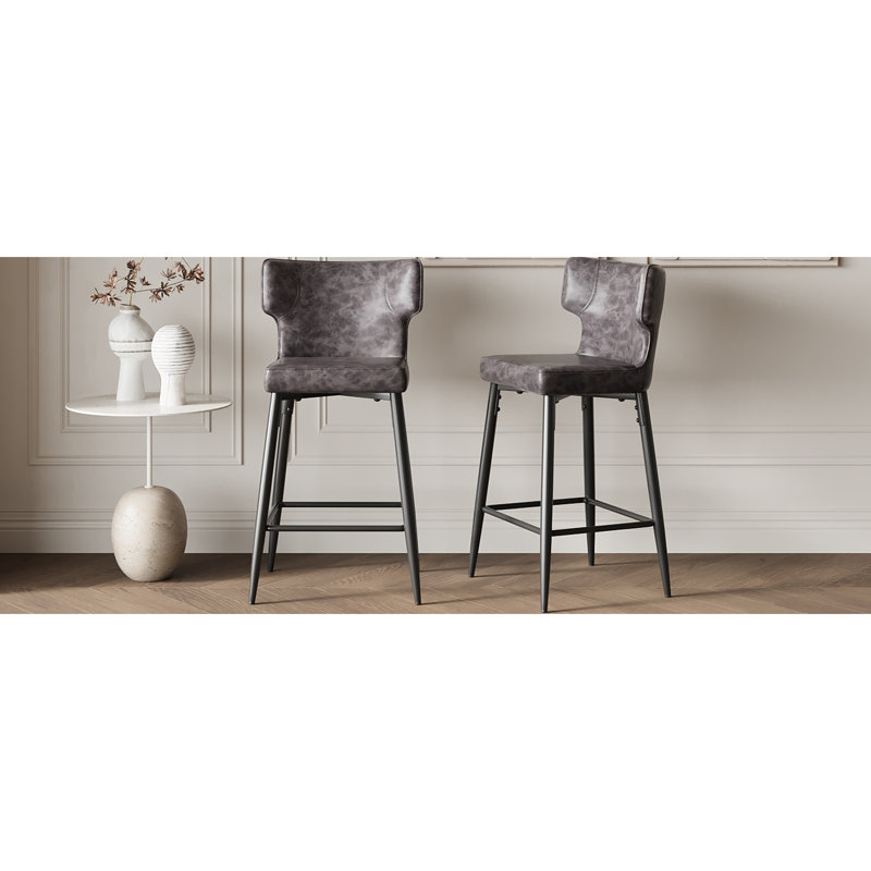 28 tabourets de bar à hauteur de comptoir de 28 po, 2 chaises rembourrées en cuir de polyuréthane noir avec structure en métal robuste et repose-pieds pour la salle à manger, tabourets de 2