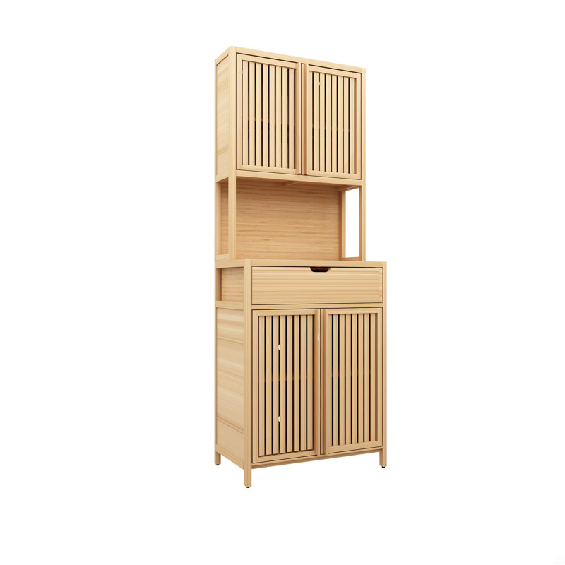 Armoire de rangement en bambou à double porte de 72 pieds de hauteur, couleur bois, double capacité
