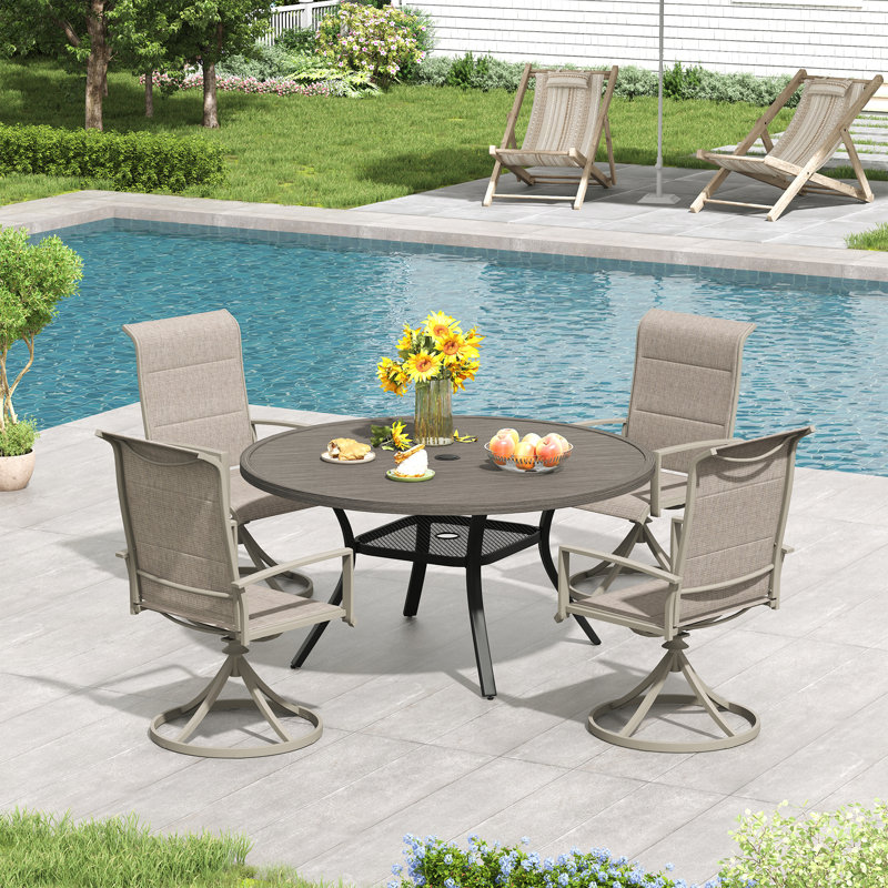 4-Person Outdoor Dining Set, Gray Woodlike/Cream