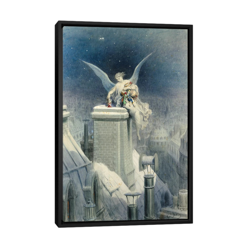 « christmas réveillon », reproduction sur toile, H 26 po x l 18 po x P 1,5 po, Toile avec cadre noir, Pas de tapis