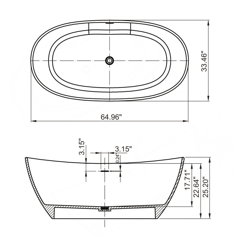 65 Inch Artificial Stone Solid Surface Freestanding Bathroom Bathtub, Black