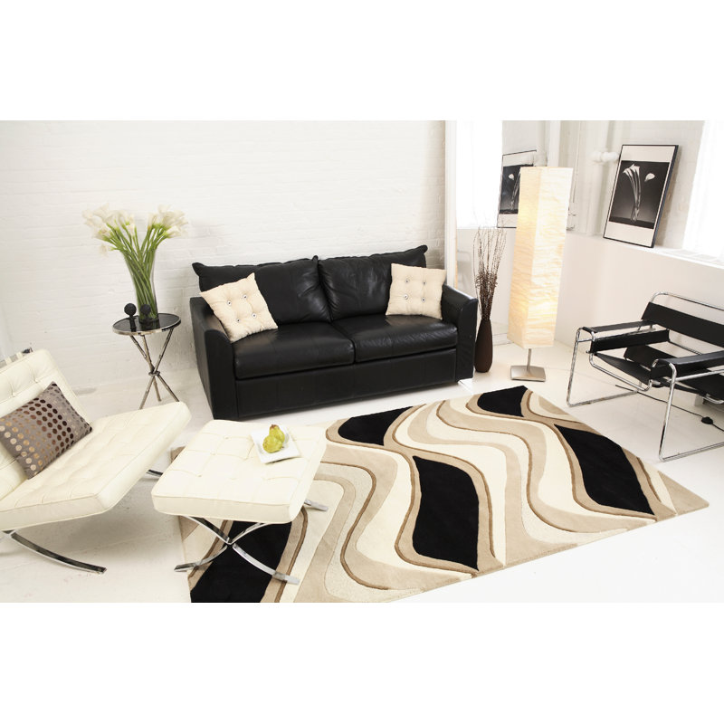 Courtney Handmade Tufted Area Rug, Rectangle 3'3" x 5'3", Black/Beige
