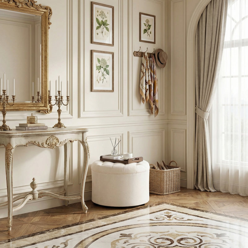 Repose-pieds rembourré avec rangement Charleroi, Beige