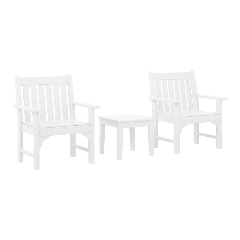 Laguna Poly 3-Piece Garden Arm Chair With Side Table, White