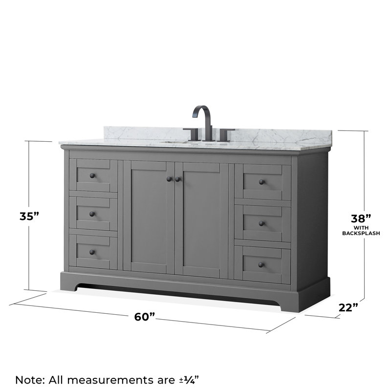 Avery 60'' Single Bathroom Vanity with Stone Top, Dark Gray, Matte Black