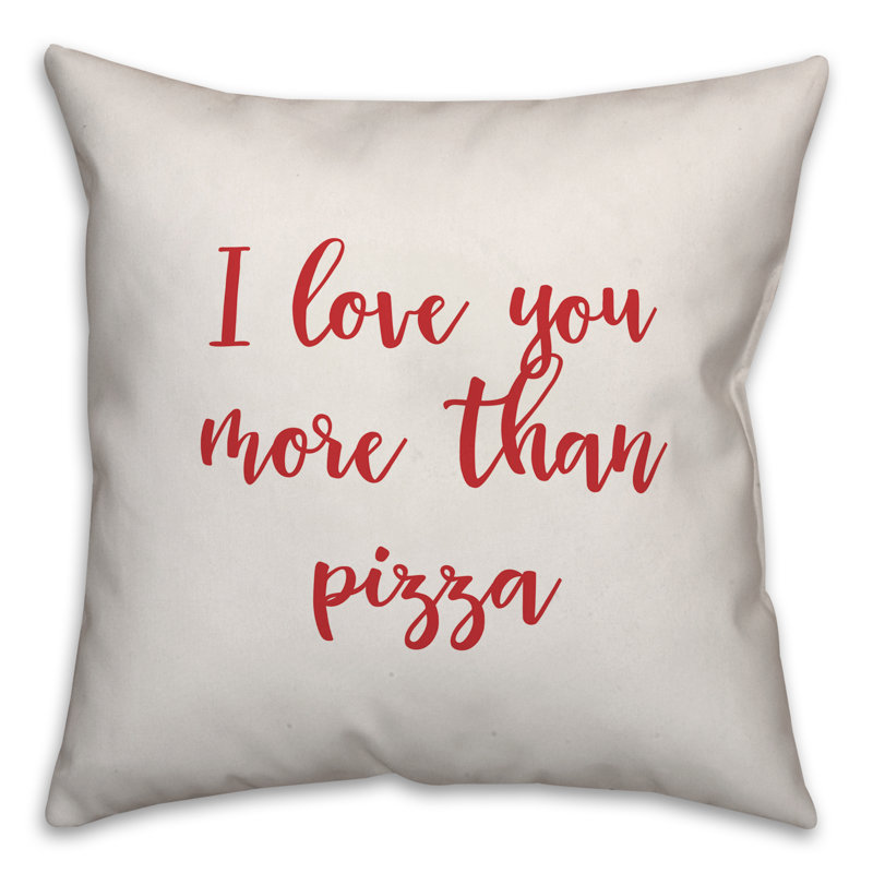  Coussin décoratif I Love You More Than Pizza, Blanc / rouge, Coussin décoratif